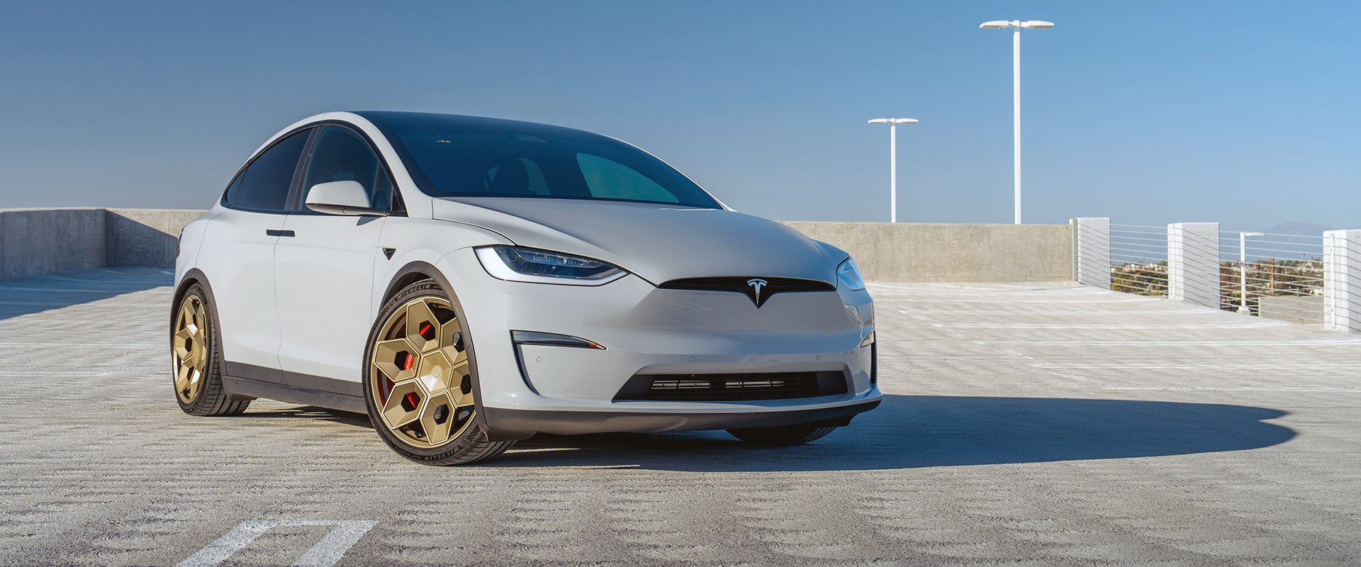 Light Gray Model X – UP Cybrhex Forged Wheels in Bronze